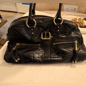 Marc Jacobs Black Leather Satchel with Gold Accents